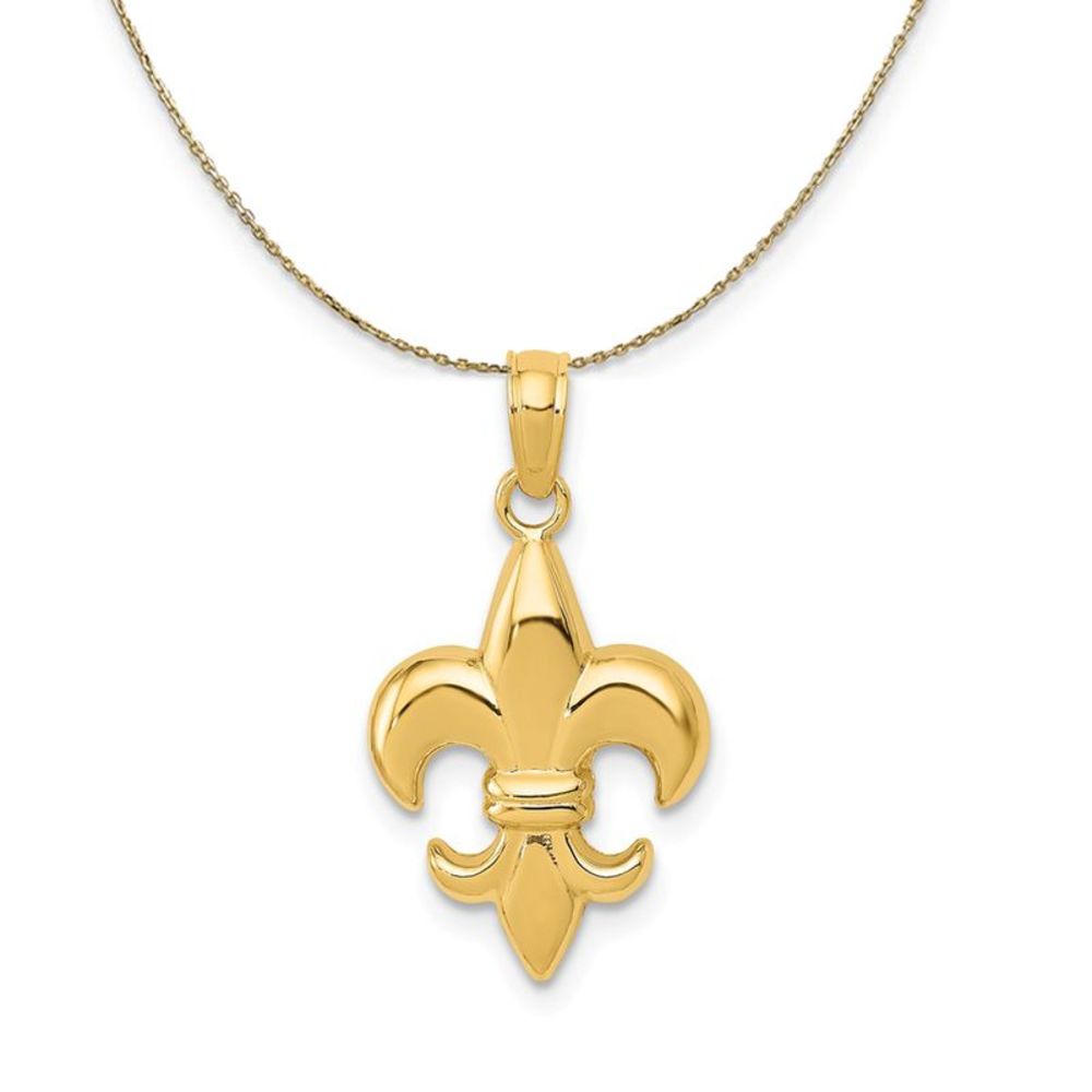 14k Yellow Gold Small Polished Fleur De Lis Necklace - 16 Inch